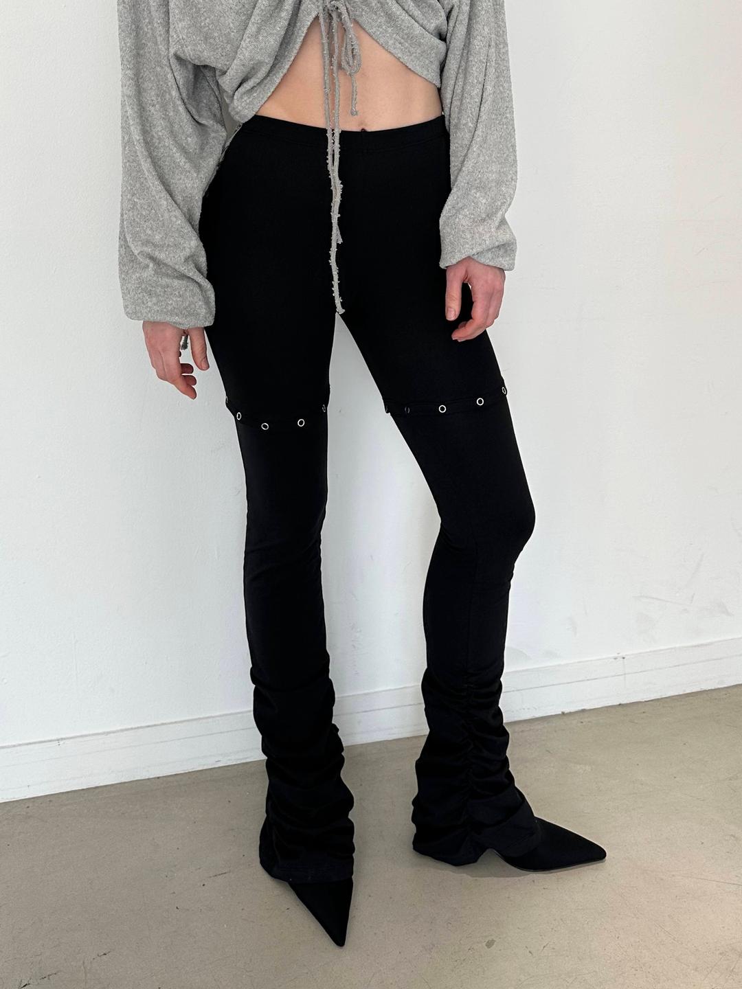 Snap Button Shirring Leggings (Black)