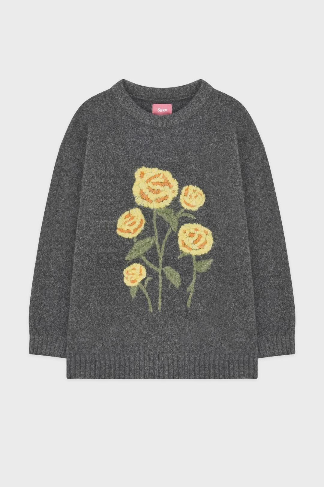 Rose Garden Pullover Knit (Melange Grey)