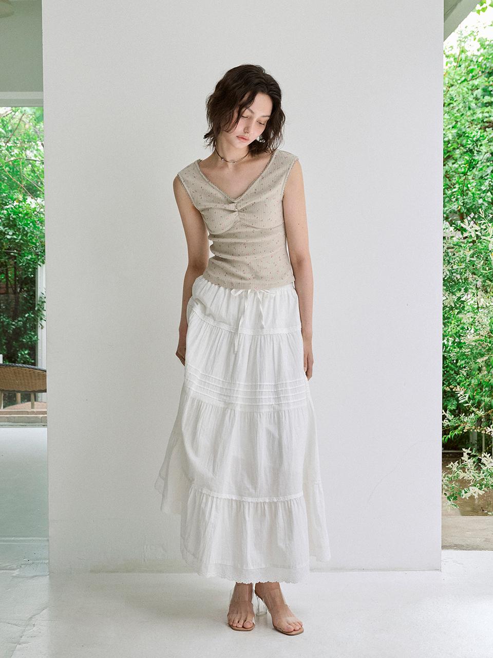 Cotton lace long skirt (Ivory)