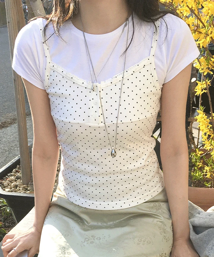 [Summer] 헤렌 도트 레이스 슬리브리스 나시 4C