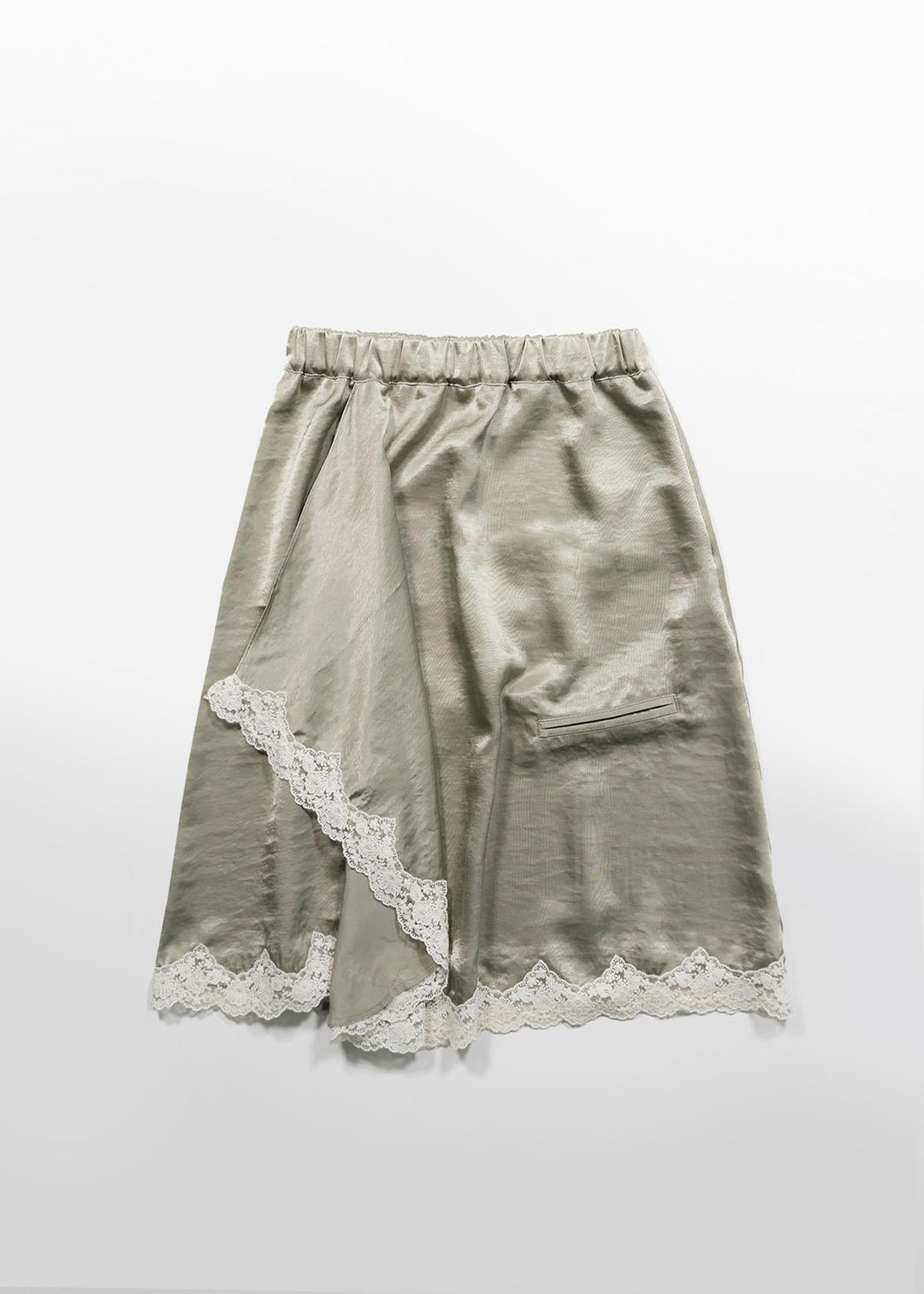 SATIN DRAPE SKIRT - KHAKI(2차 재입고)
