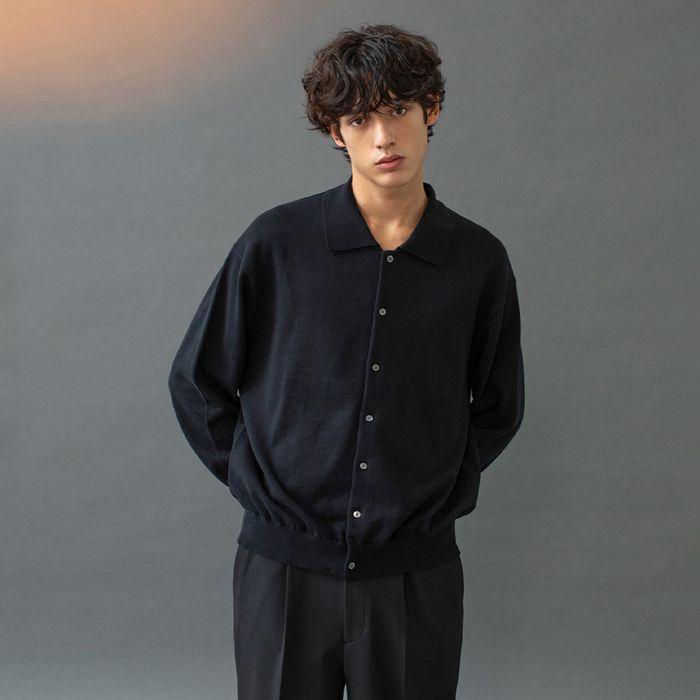 Scape Knit Polo Cardigan (Black)