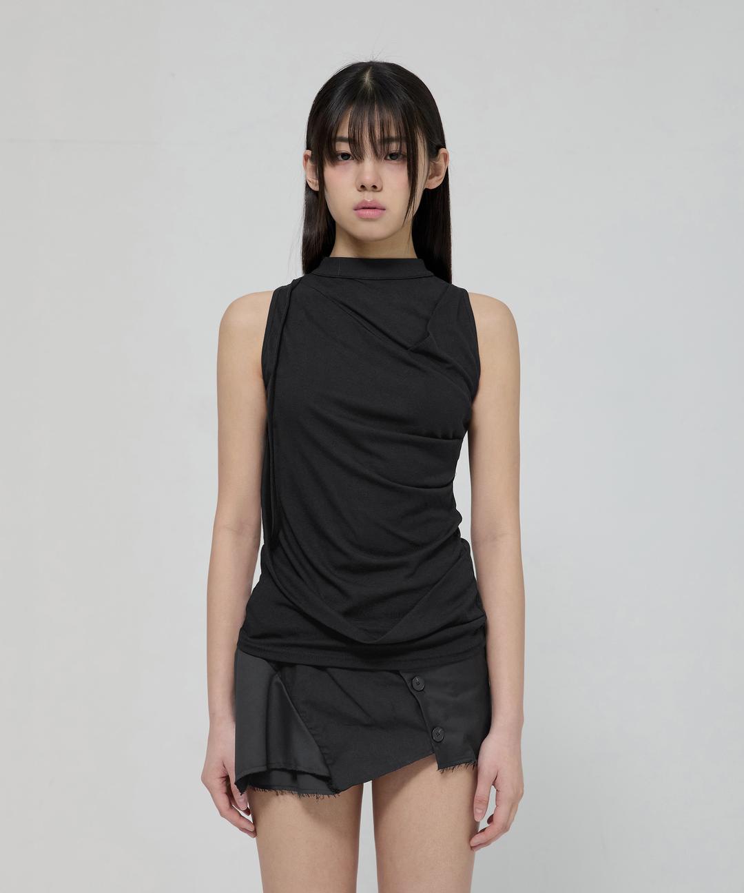 Draped Sleeveless Top (FL-135_Black)