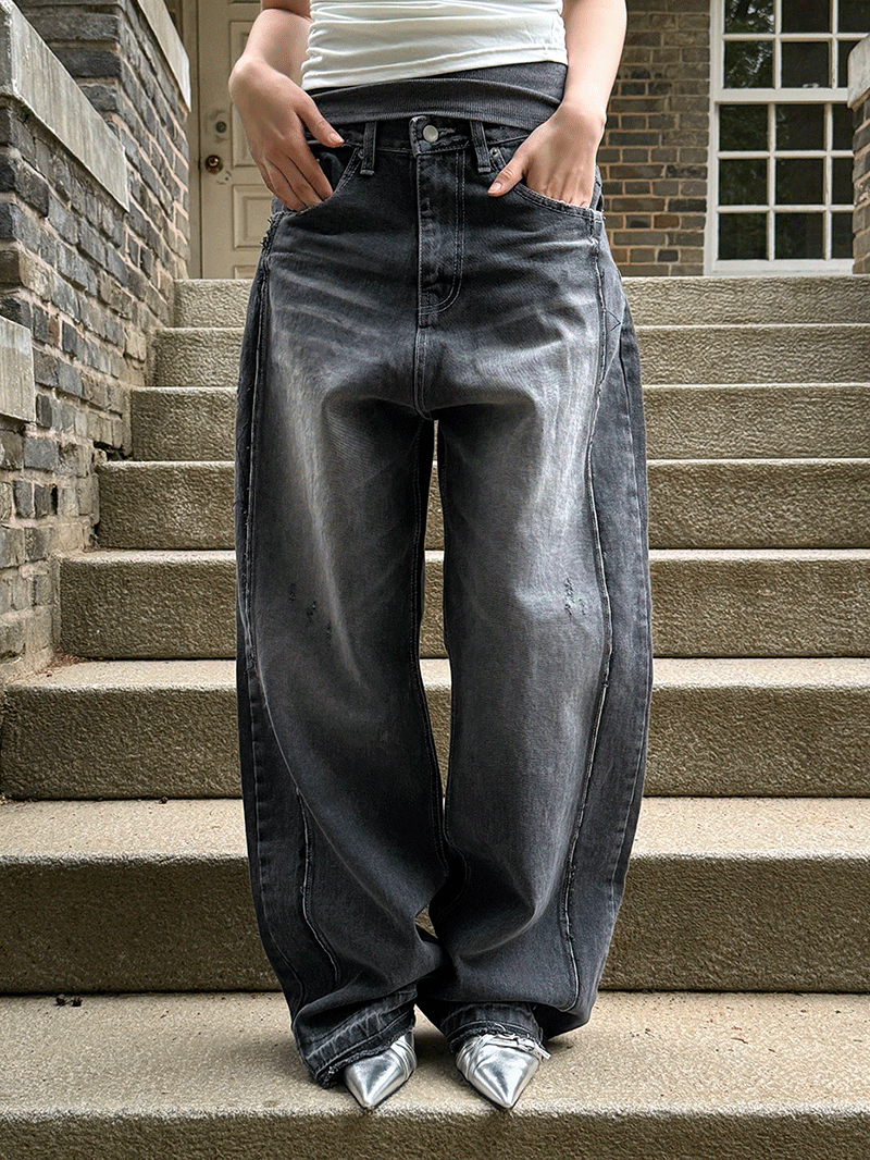 (unisex)러프 컷오프 데님