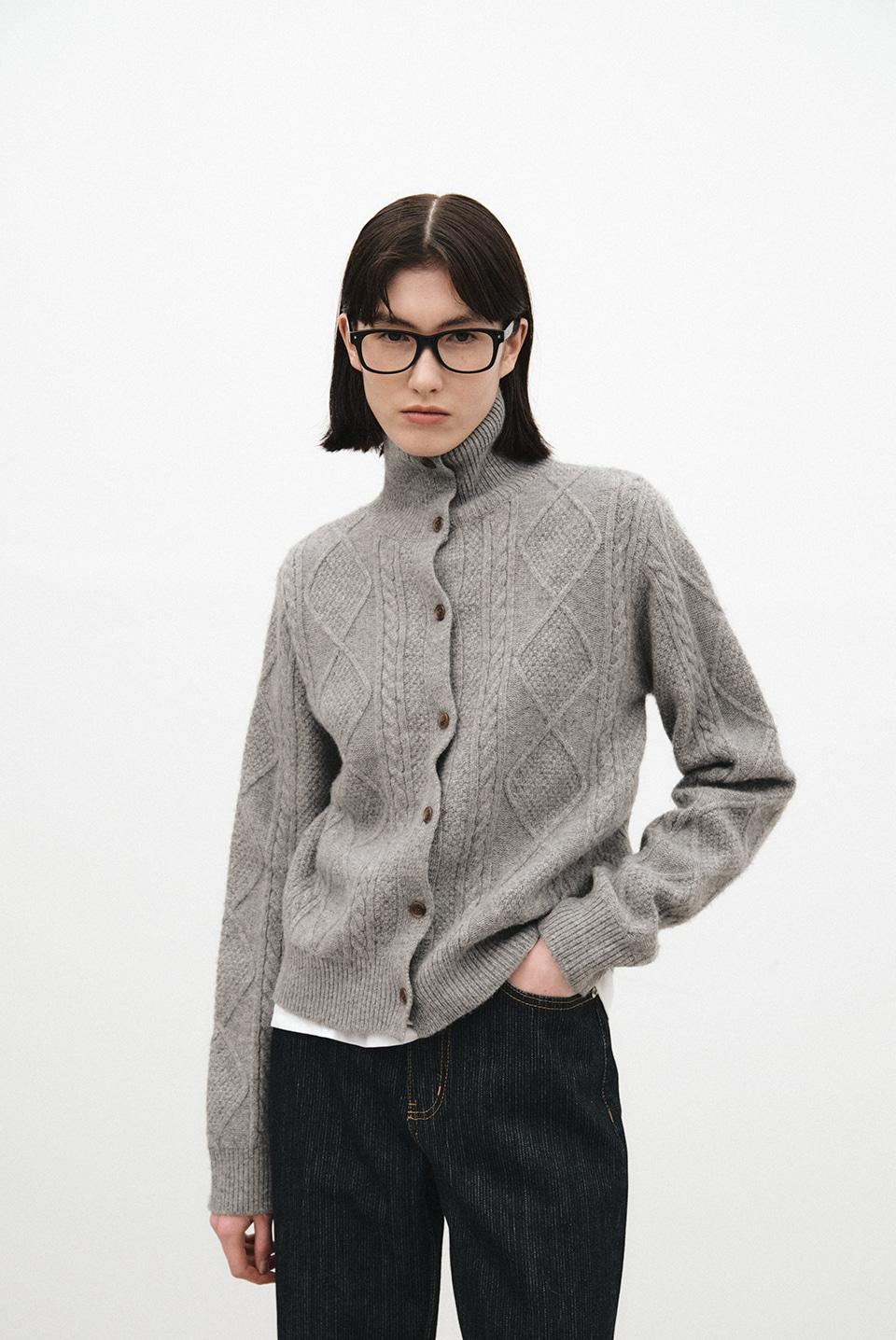 fisher high neck cardigan - grey