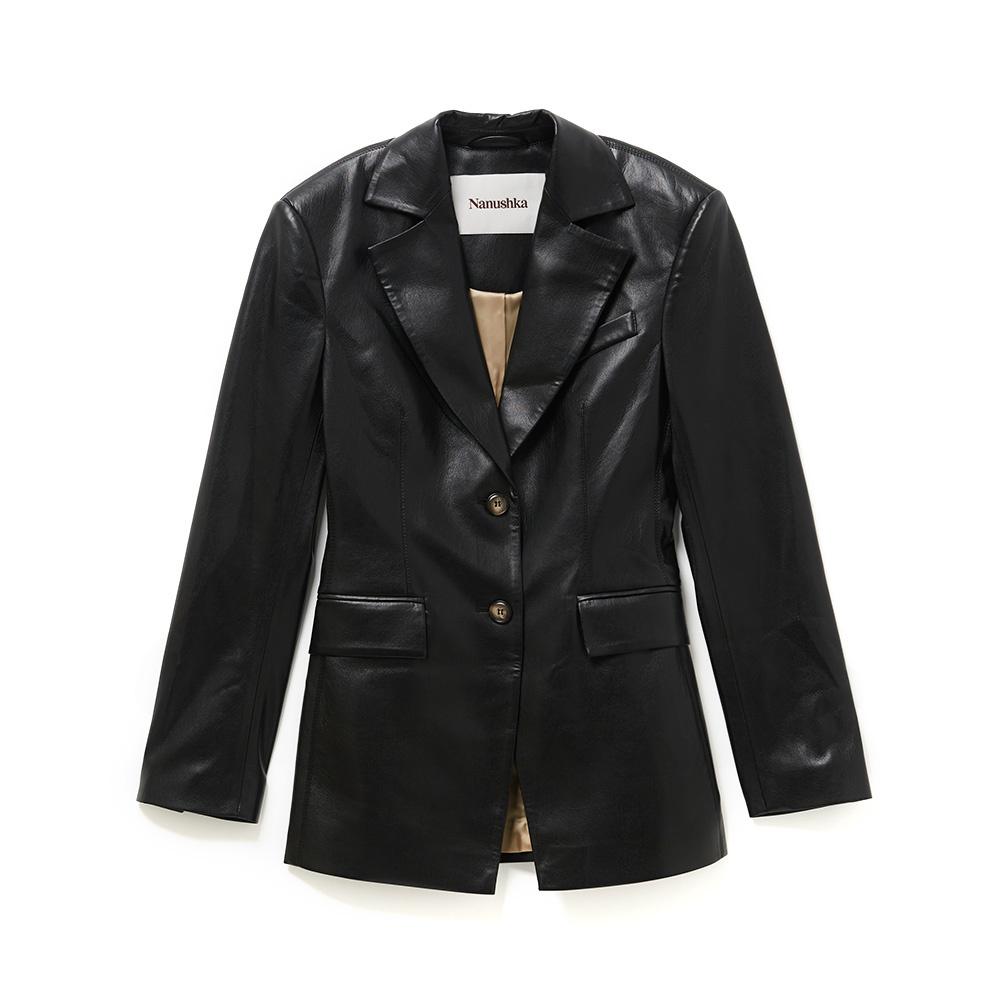 나누슈카 핏팅 레더 블레이저 - 블랙 (NW22CROW01899)