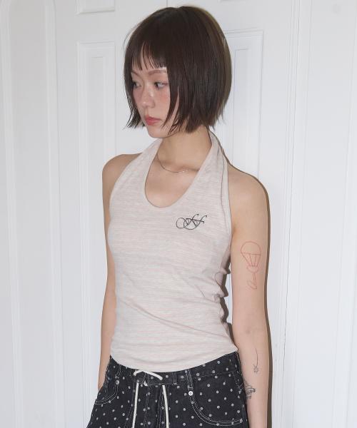 스트라이프 오픈백 홀터넥 (PINK) F25QB133