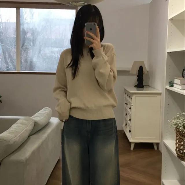 [포근한 착용감🤍] [묶음할인/빠른배송🚀/누적3000장❤️‍🔥/MADE] 데일리 베이직 무지 키치 캐주얼 4시즌 토렌토 램스울 라운드 니트 긴팔 스웨터 - 0021