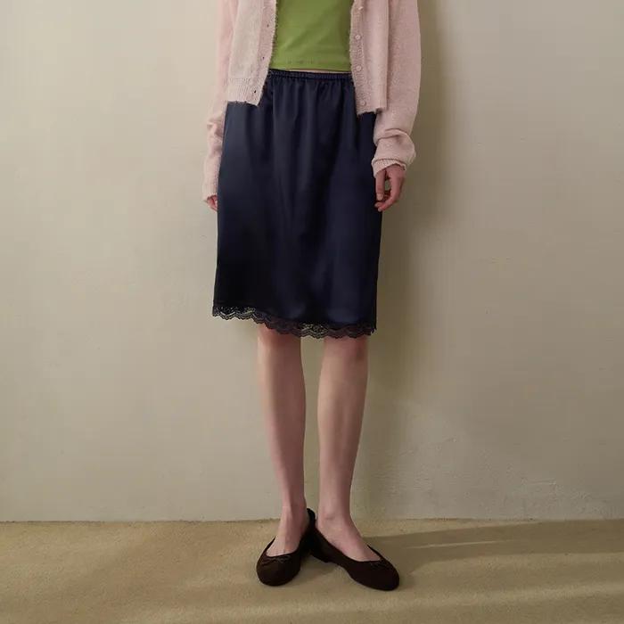 Satin midi skirt_navy
