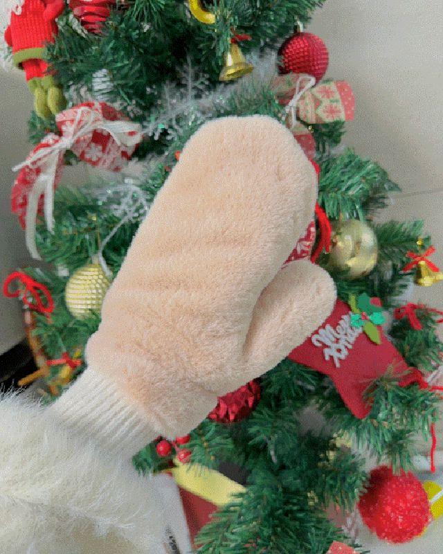 왕따뜻*소프트 밍키 퍼 벙어리 장갑 - 글러브 기모 양털 밍크 끈 방한