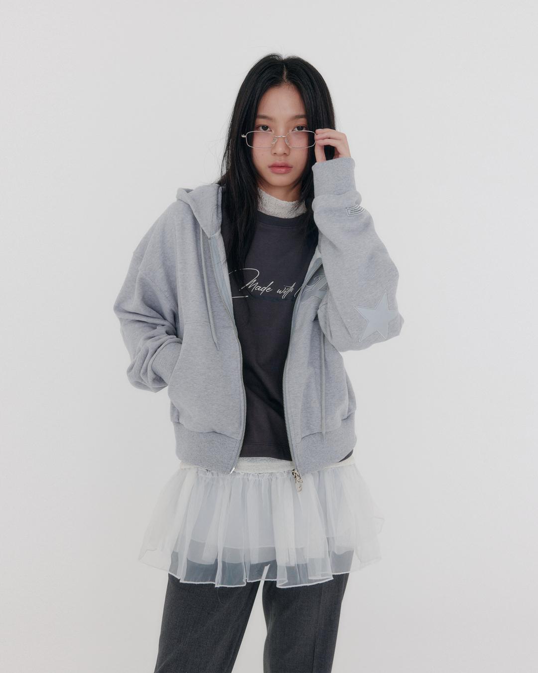Star Appliqué Hoodie ( Melange Grey )