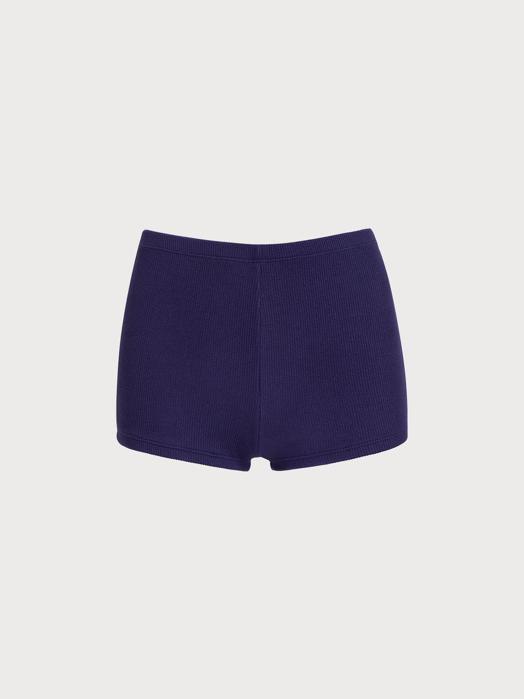 Blue Polyester Knitted Shorts