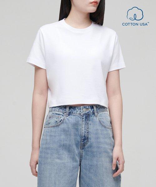 우먼즈 크루 넥 크롭 반팔 티셔츠 [화이트]