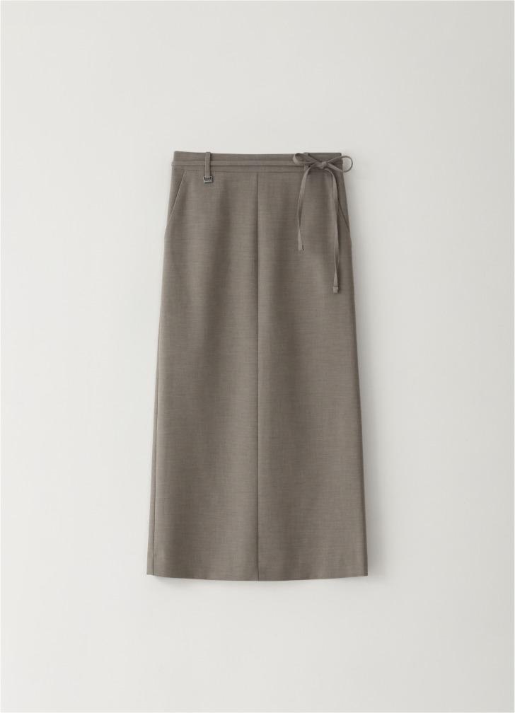 Belted Straight Maxi Skirt Gray