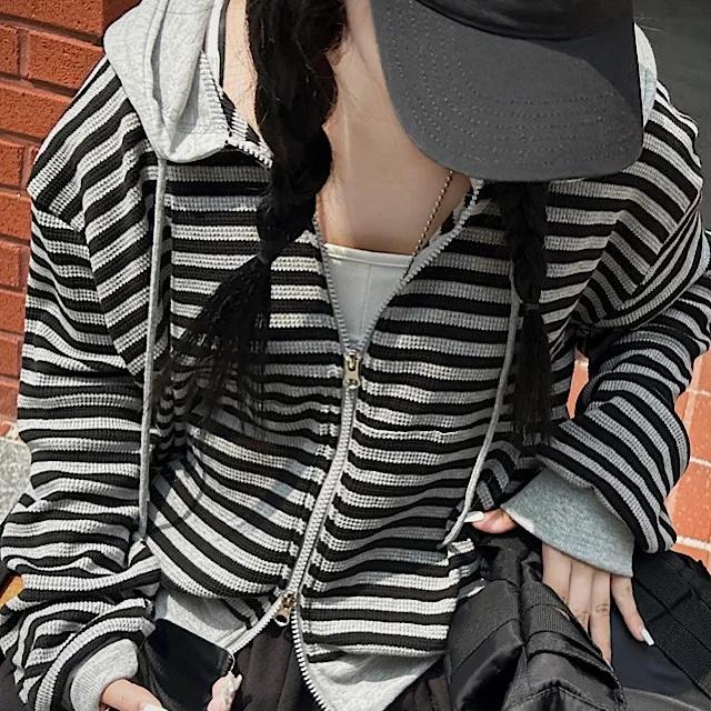 [졸귀 긴팔집업]투웨이 지퍼 스트라이프 한여름 후드fw 집업 3color