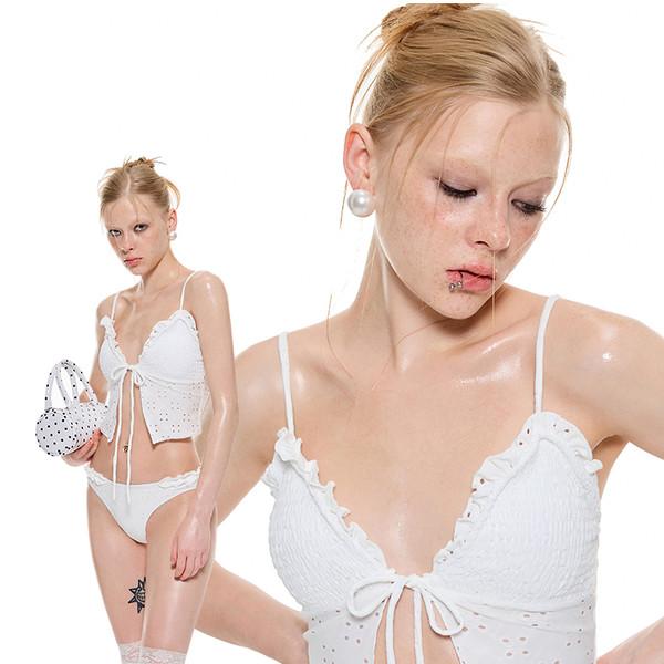 SHU French vacation white lace bikini Two-Piece Set