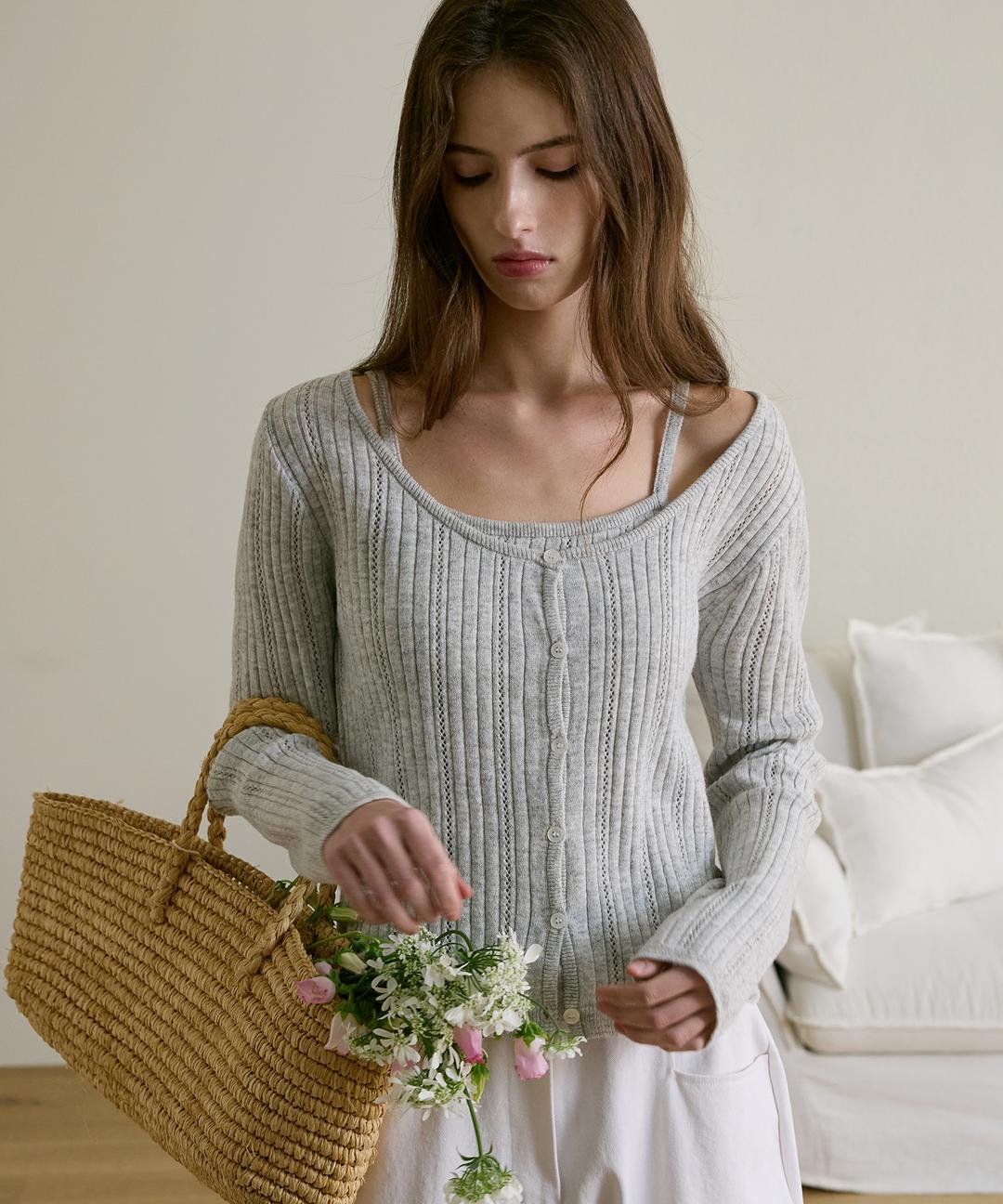 [SET] Pive Punching Layered Nasi Cardigan (Gray)