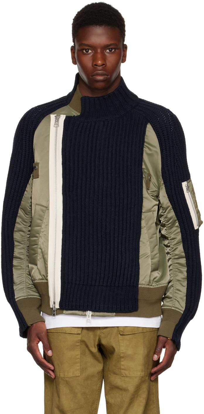 네이비 & 그린 레이어드 봄버 자켓