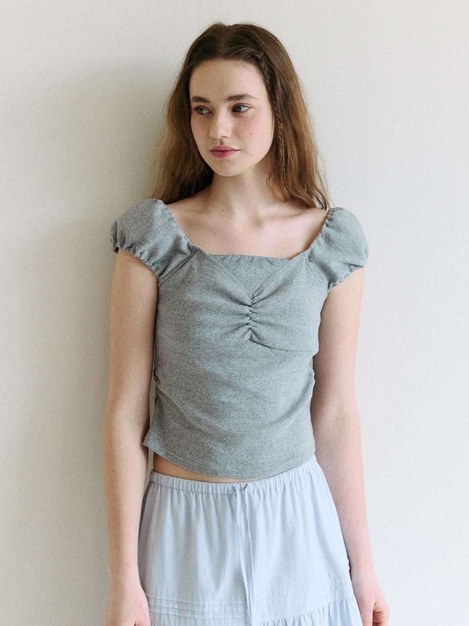 PUFF CAP SLEEVE T-SHIRT GRAY