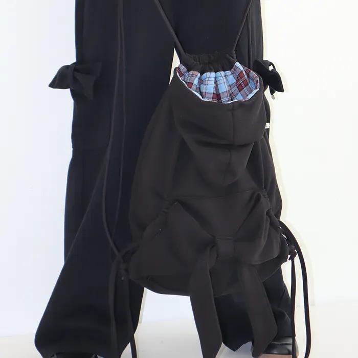RIBBON HOOD SHOES BAG BLACK