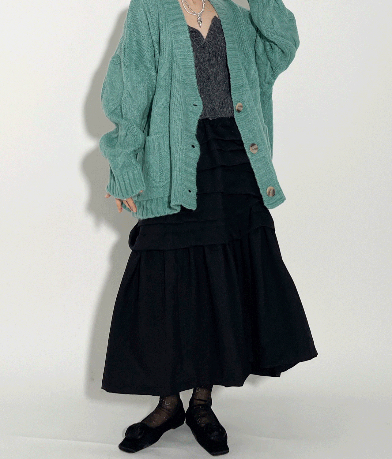 보네 단추 꽈배기 니트 가디건