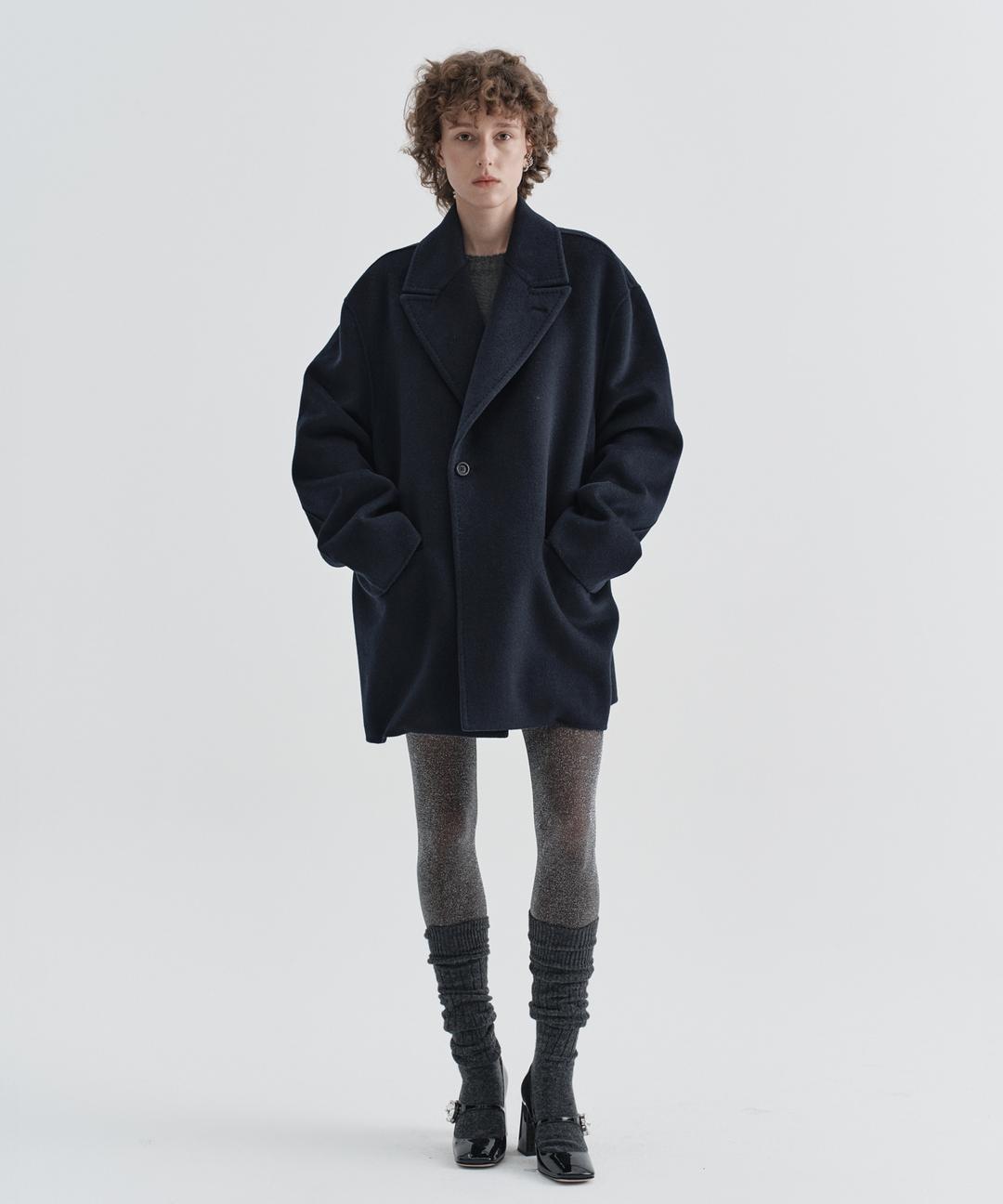 W One Button Cashmere Blend Handmade Jacket_Navy