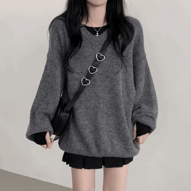 [남심저격/여리핏] 로망루틴 알파카 루즈핏 브이넥 니트 미니원피스