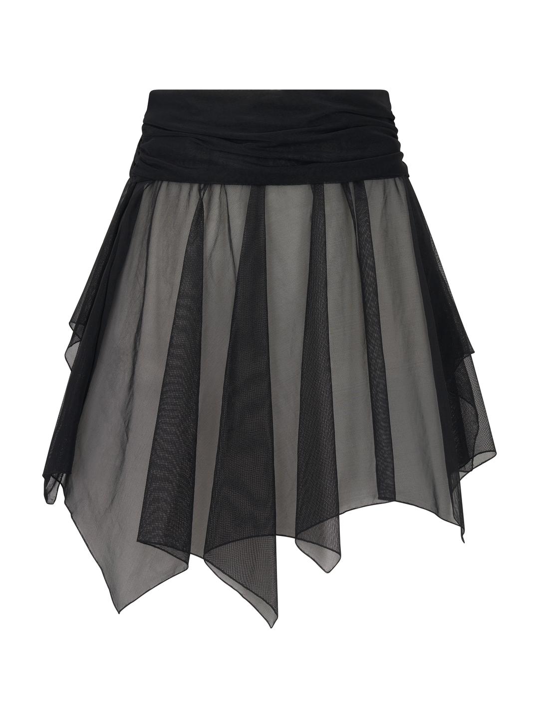 MESH SHIRRING MIDI SKIRT