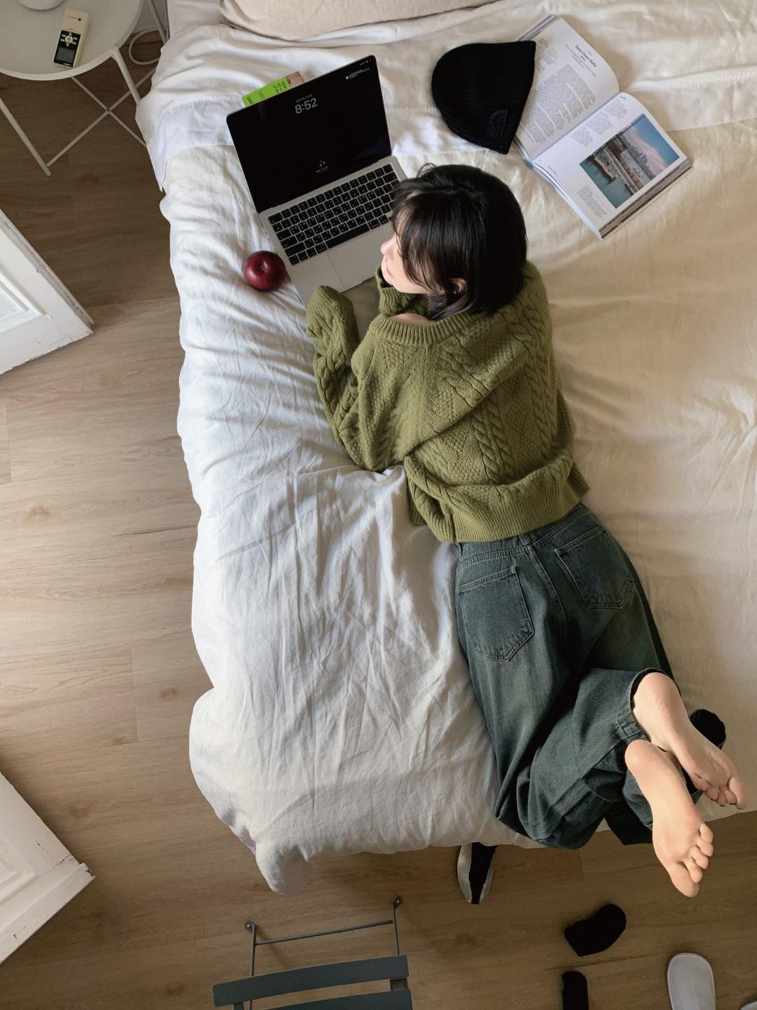 [Styling] Pocket Cable Knit Cardigan (Olive)