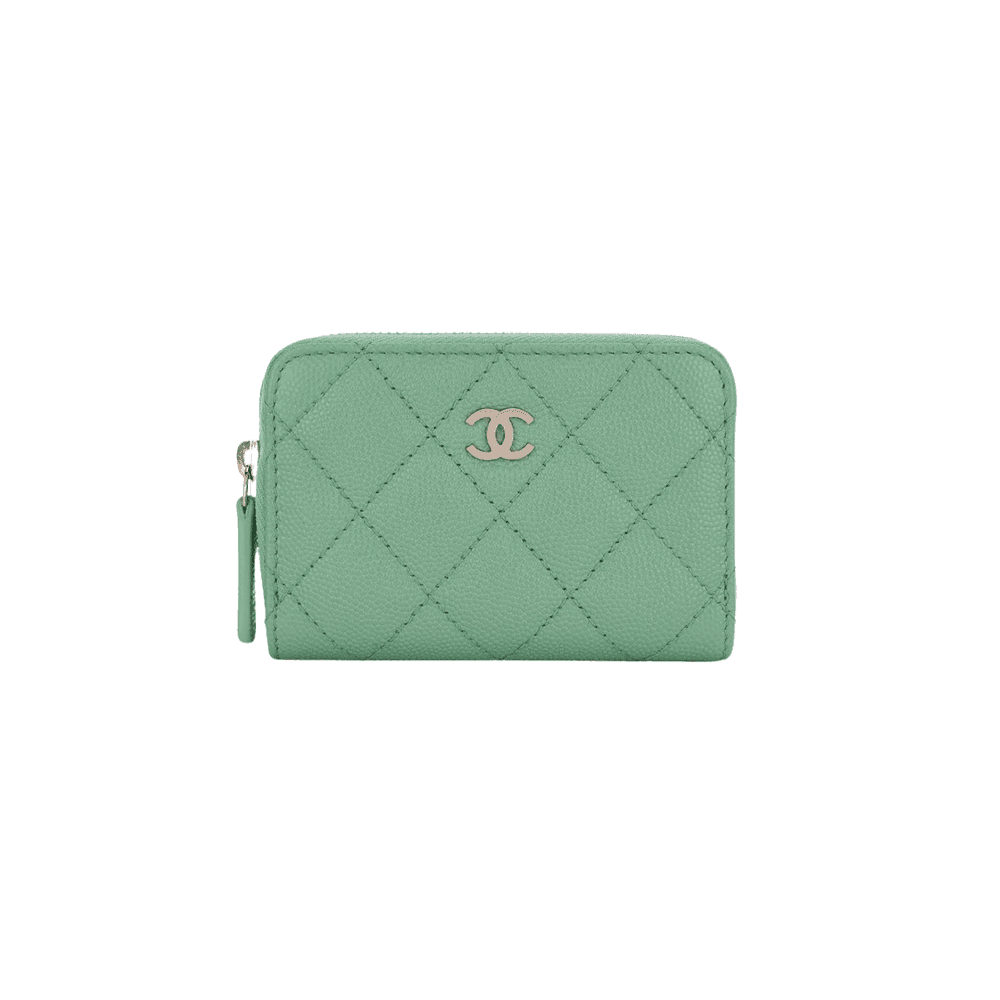 샤넬 클래식 지퍼 동전 지갑 그레인드 샤이니 카프스킨 & 골드 메탈 라이트 그린