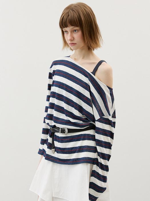 보트넥 스트라이프 긴팔 티셔츠_2COLORS