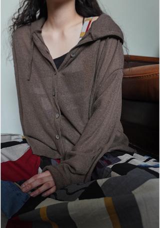 linen knitting hood cardigan (3colors)