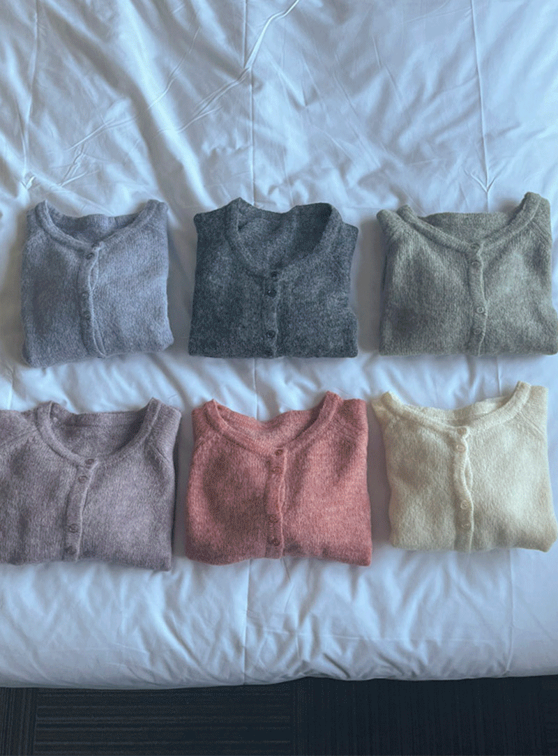 간절기 라운드 알파카 울 니트 가디건