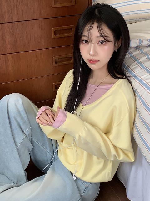 마이온샵 [비비드컬러🎨/레이어드템] 제리드 브이넥 니트 (딥브이넥니트-레이어드니트-컬러니트-무지니트-소프트니트-베이직니트-기본니트-니트티-긴소매니트-긴팔니트-루즈핏니트)