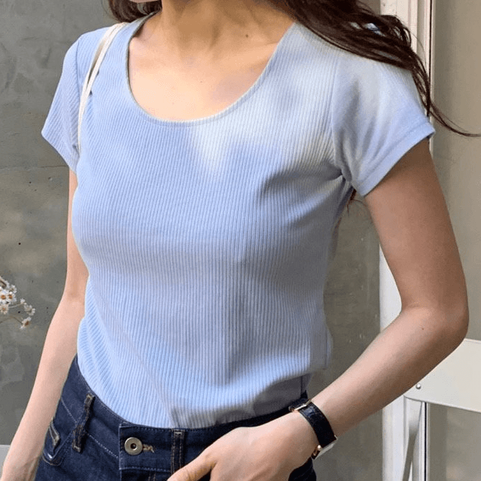 런던플랏 크롭 티 여름 여성 티 면 반팔 티 기본