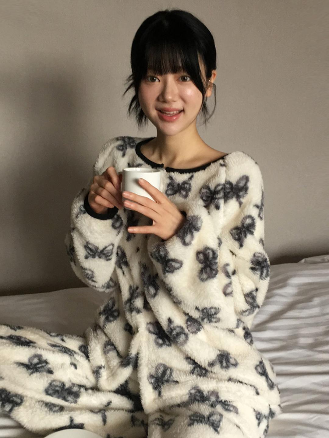 노비야카 [극세사/수면잠옷🏡] Ribbon fleece pajamas set *2월말입고예정