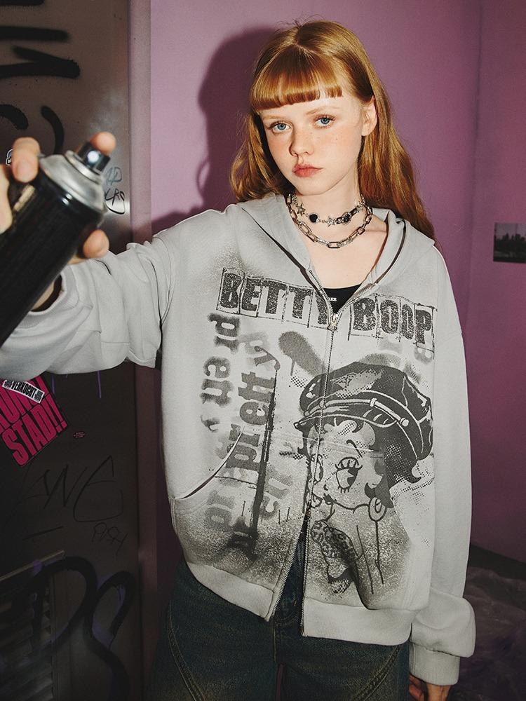 UNIFREE X Betty Boop 베티붑 빈티지 후드집업 자켓