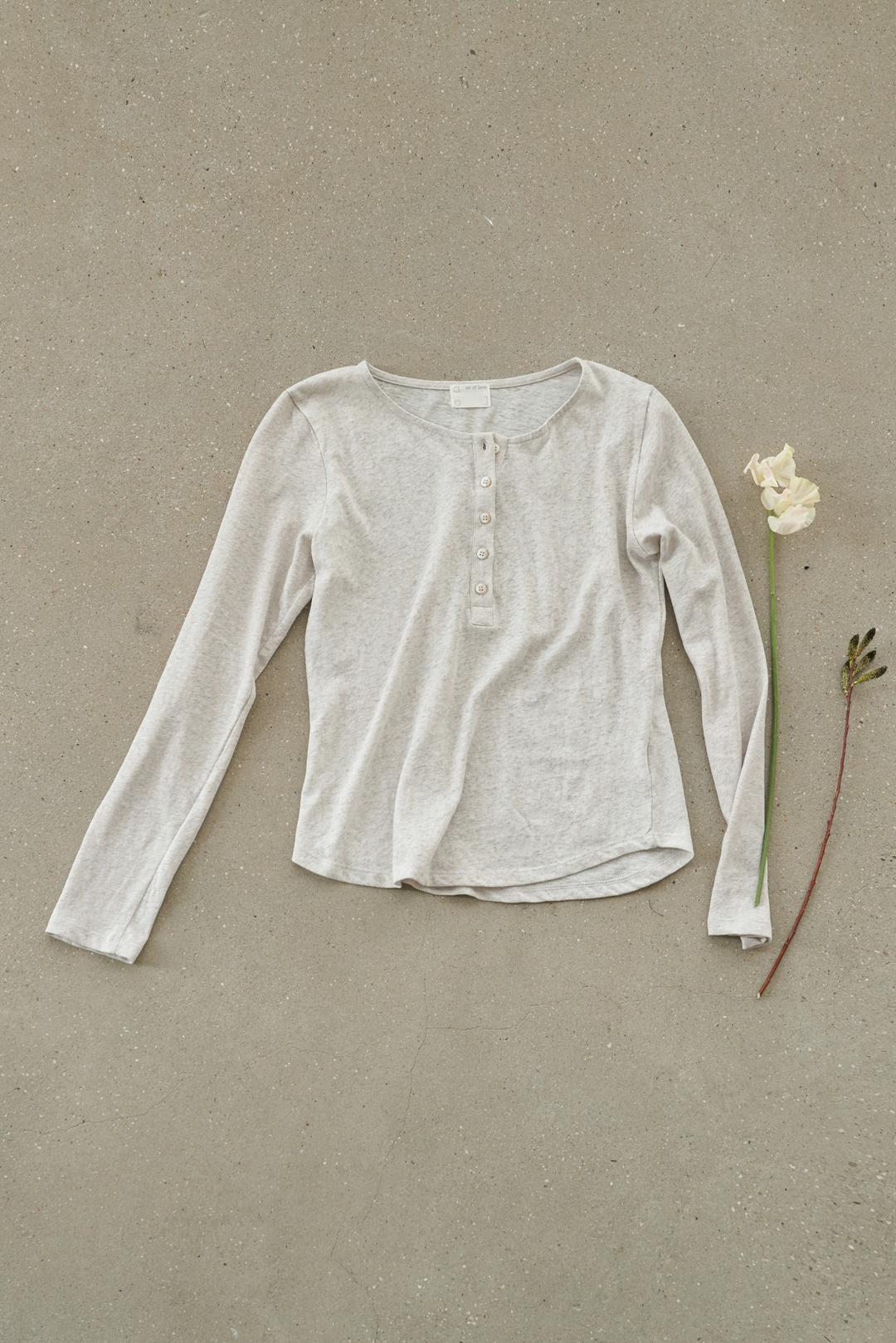 Linen cotton soft henley neck t shirt -melange beige