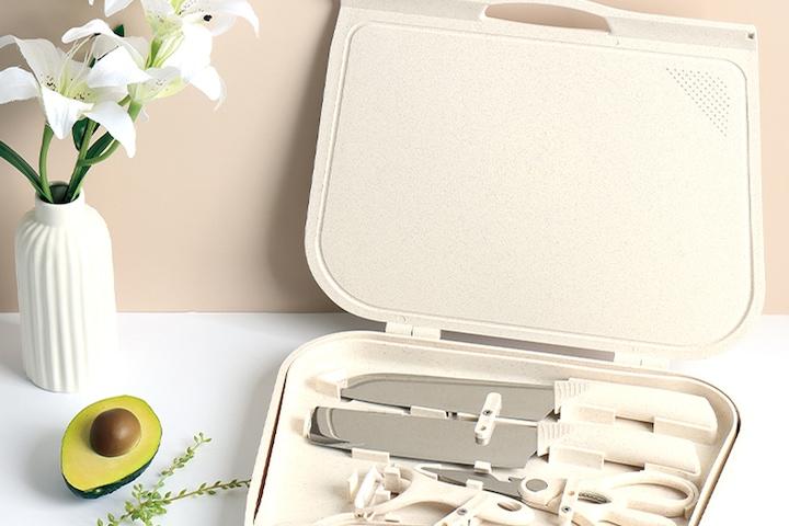 포터블 캠핑용 조리도구 6P / 식도+중식도+주방가위+과도+감자칼+전용케이스(도마겸용)