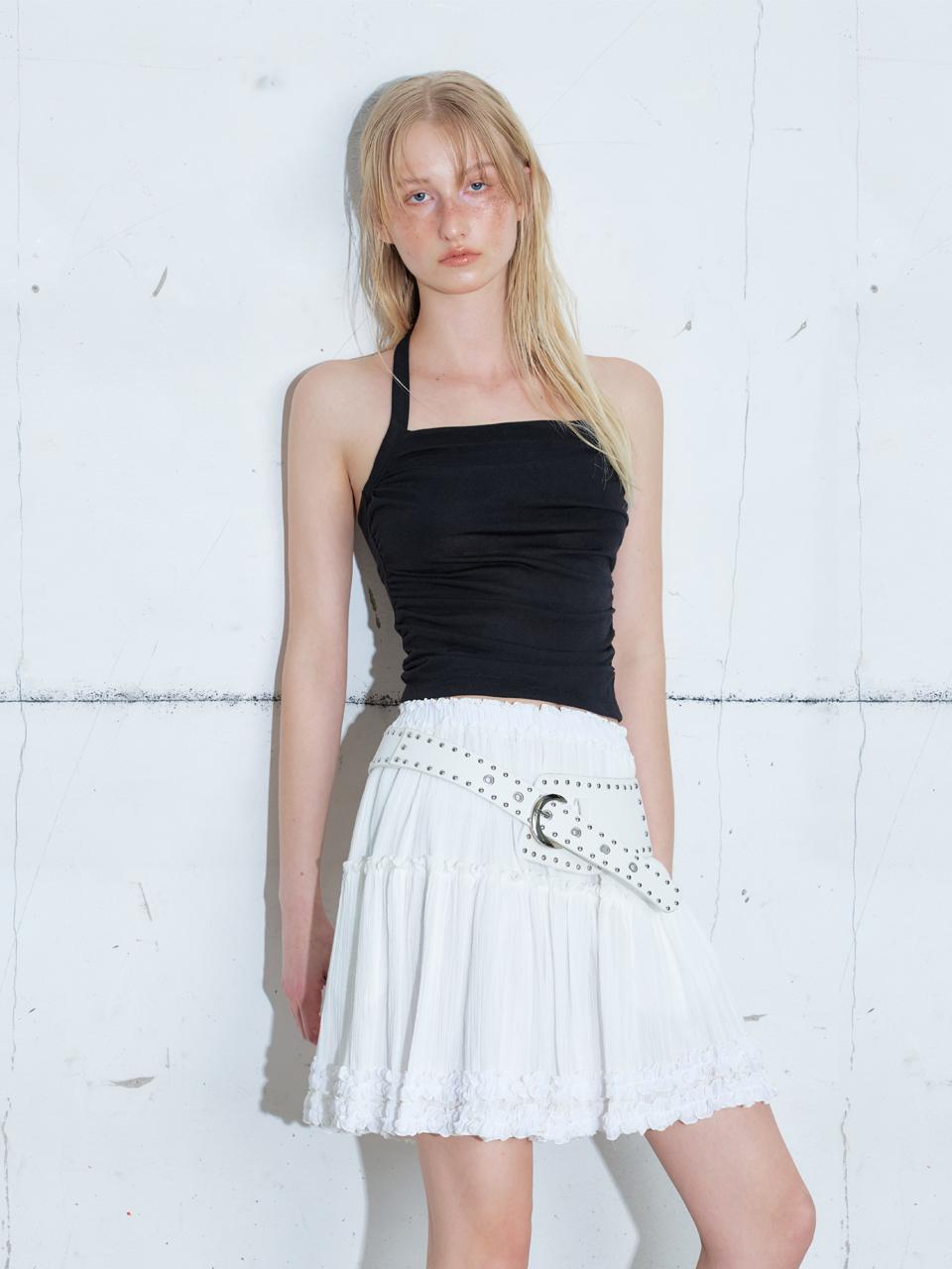 Shirring Halter Sleeveless Top, Black