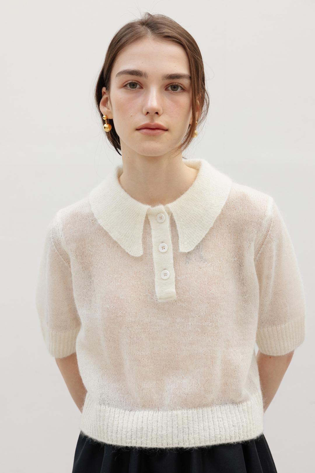 Part.8 Kid mohair collar knit (ivory, black)