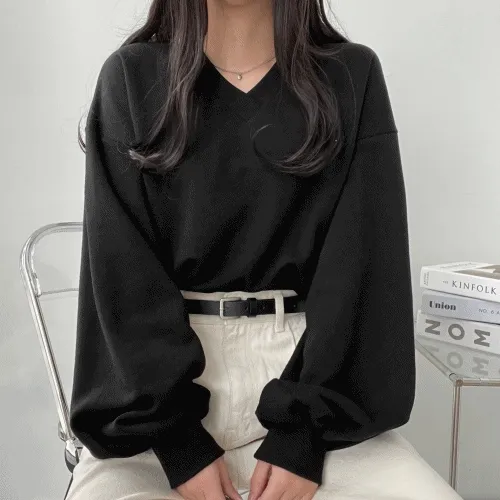 [1+1할인]디얼 브이넥 크롭 벌룬소매 맨투맨