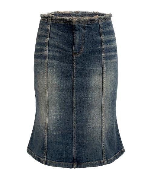 미디 데님 스커트 딥