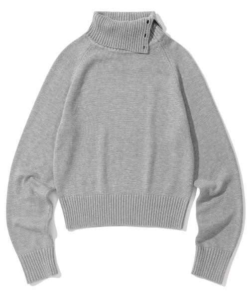 W. 울믹스드 릴렉스핏 버튼 슬릿 터틀넥 롱슬리브 [GRAY]_SEWKT009GRAY