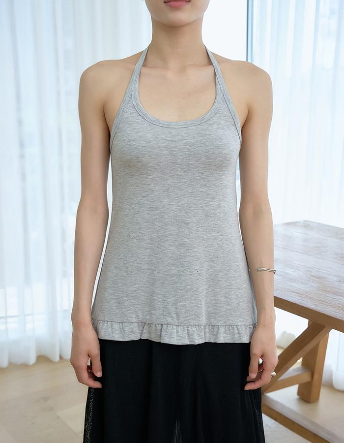 courbui) frill hem halter top (melange gray)