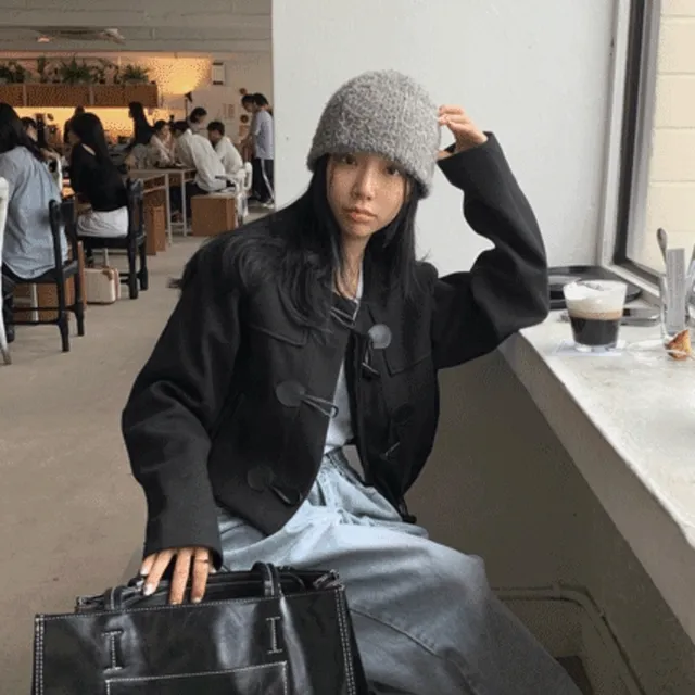 [2color] 떡볶이 버튼 크롭 누빔 숏코트 자켓