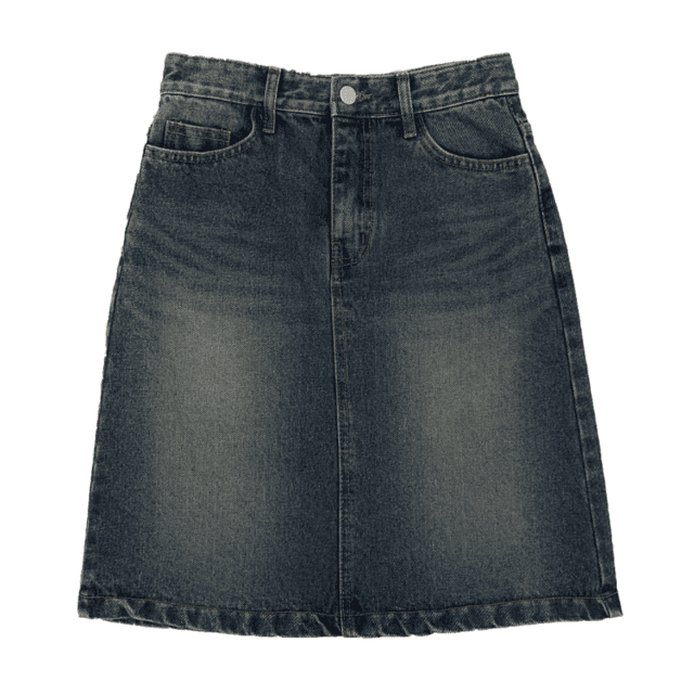 멀핀 5부 미디 데님 워싱 H스커트