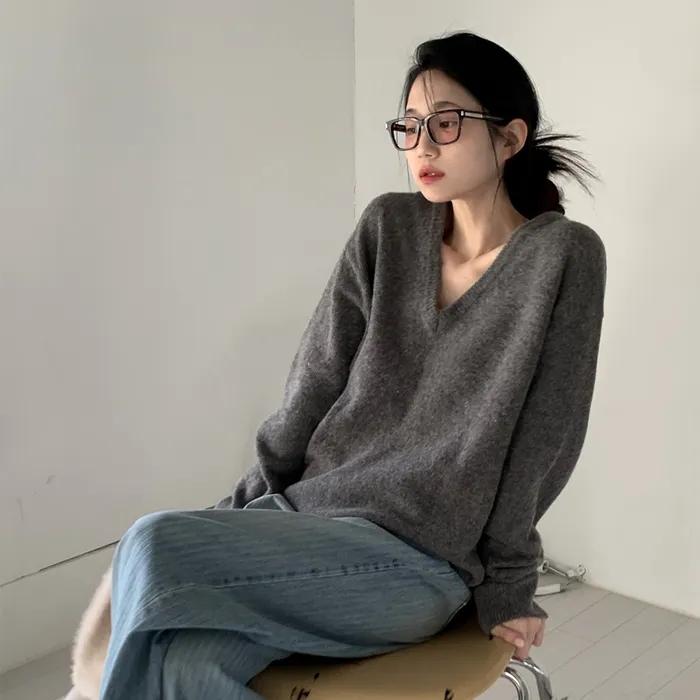 [4차:12/03 예약배송] Loose fit V-neck knit [KNFW02SW01]_Deep gray
