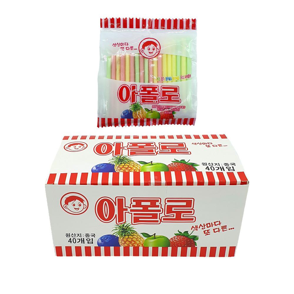 아폴로 18g x 40개입 1통 추억의과자/빨대과자/과일향 [원산지:중국]