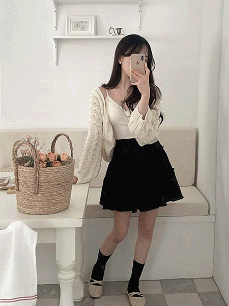 벨로어 프릴 캉캉 미니 스커트 - 3C